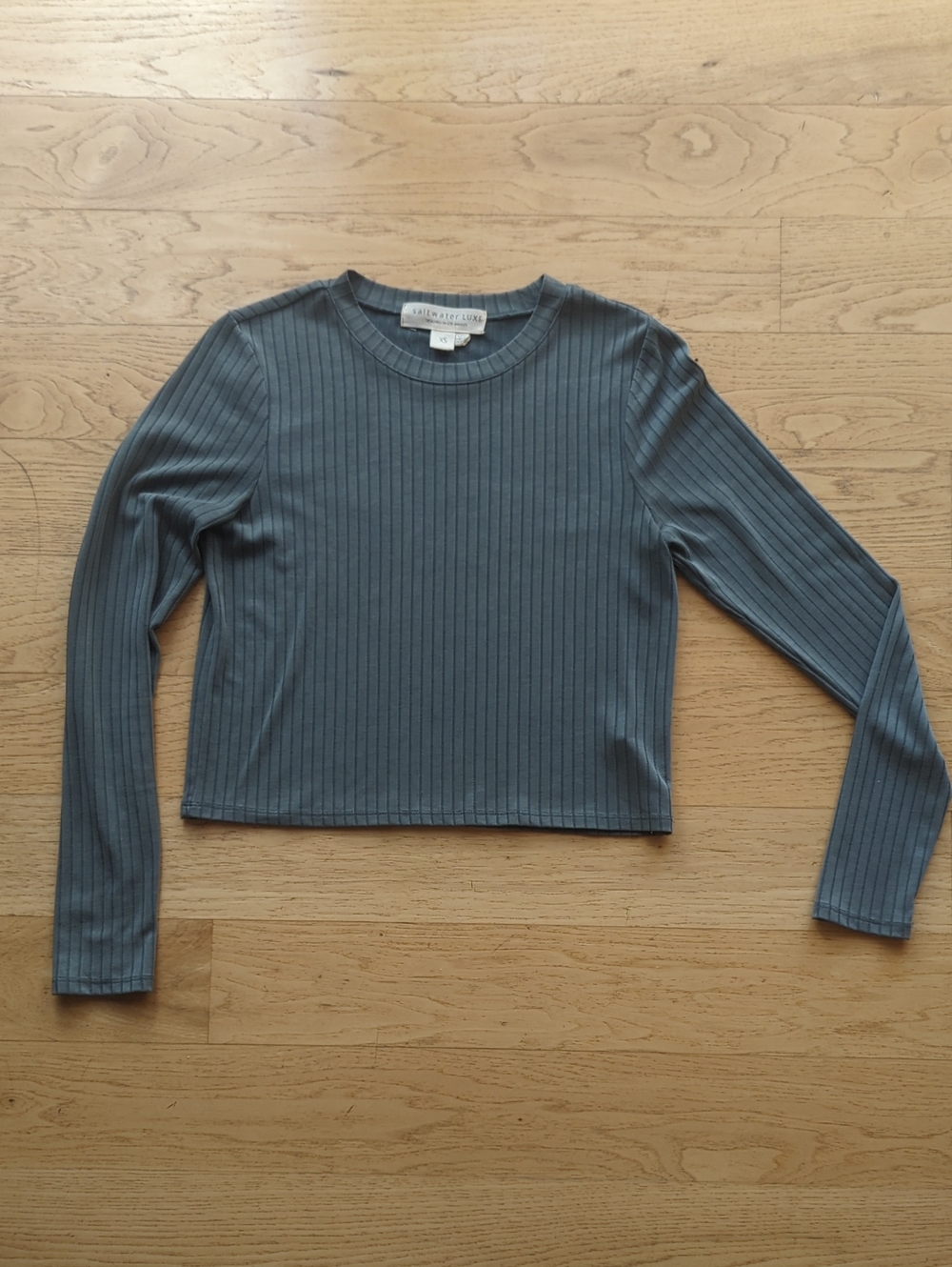 Saltwater LUXE Ribbed Long-Sleeve Crop Top - Dusty green